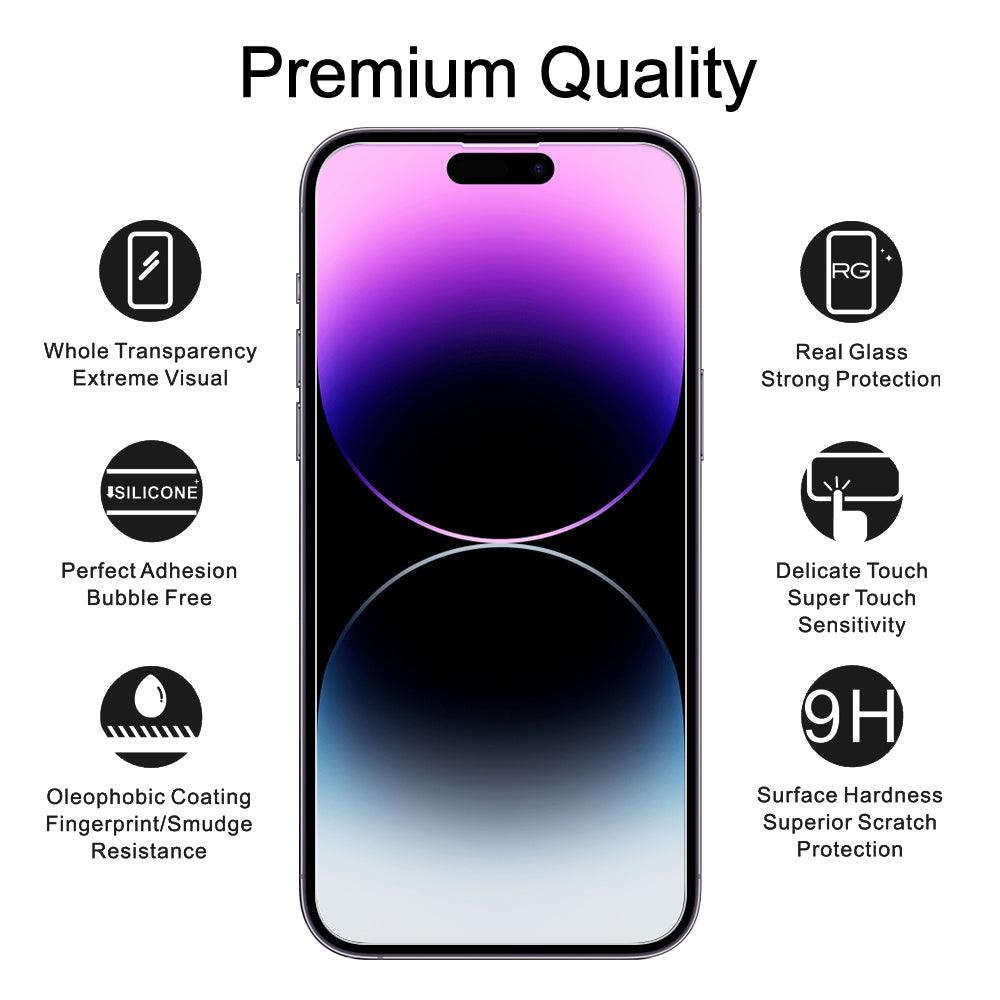 Premium Glass Screen Protector for iPhone 14 Pro Max (2 Pack) - [Easy Installation Kit include] - MOSNOVO