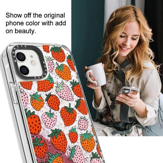 Pretty Strawberries Glitter Phone Case - iPhone 12 Mini Case - MOSNOVO