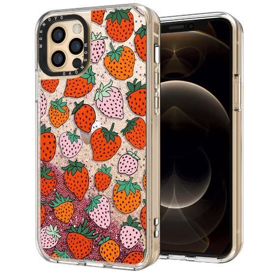 Pretty Strawberries Glitter Phone Case - iPhone 12 Pro Max Case - MOSNOVO