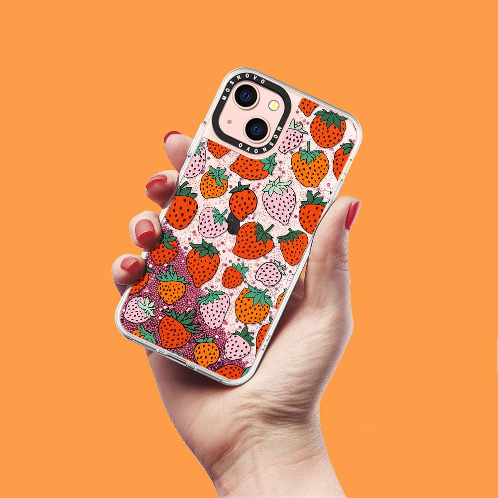 Pretty Strawberries Glitter Phone Case - iPhone 13 Case - MOSNOVO