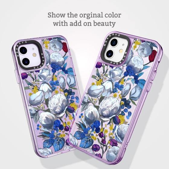 Purple Blue Floral Glitter Phone Case - iPhone 11 Case - MOSNOVO