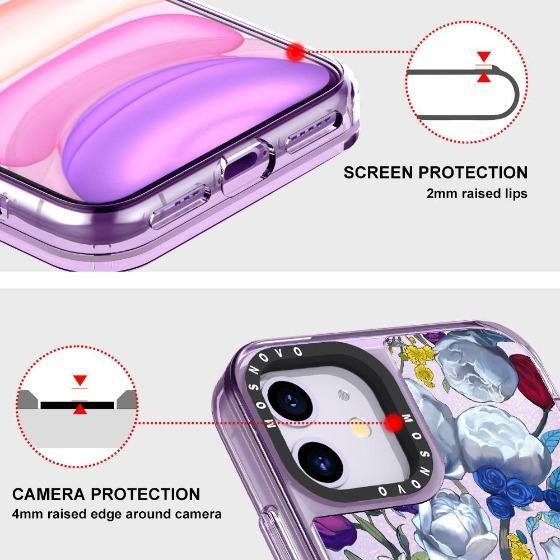 Purple Blue Floral Glitter Phone Case - iPhone 11 Case - MOSNOVO