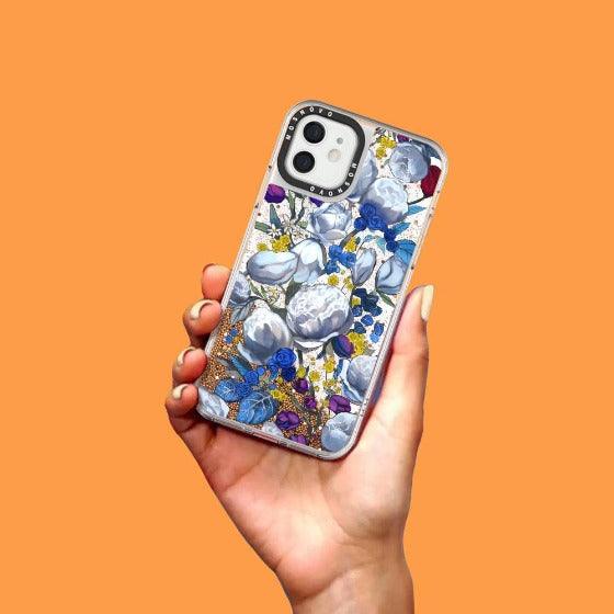 Purple Blue Floral Glitter Phone Case - iPhone 12 Case - MOSNOVO