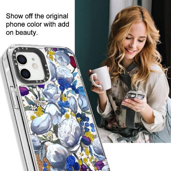Purple Blue Floral Glitter Phone Case - iPhone 12 Case - MOSNOVO