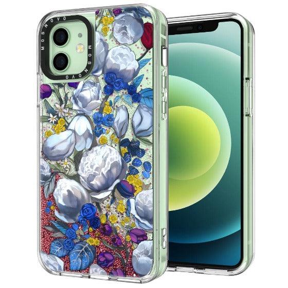 Purple Blue Floral Glitter Phone Case - iPhone 12 Mini Case - MOSNOVO