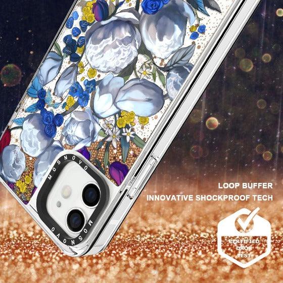 Purple Blue Floral Glitter Phone Case - iPhone 12 Mini Case - MOSNOVO