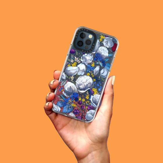 Purple Blue Floral Glitter Phone Case - iPhone 12 Pro Case - MOSNOVO
