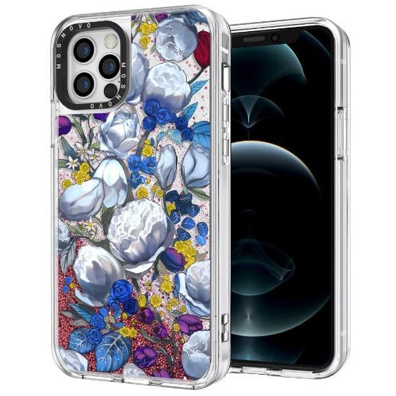 Purple Blue Floral Glitter Phone Case - iPhone 12 Pro Max Case - MOSNOVO