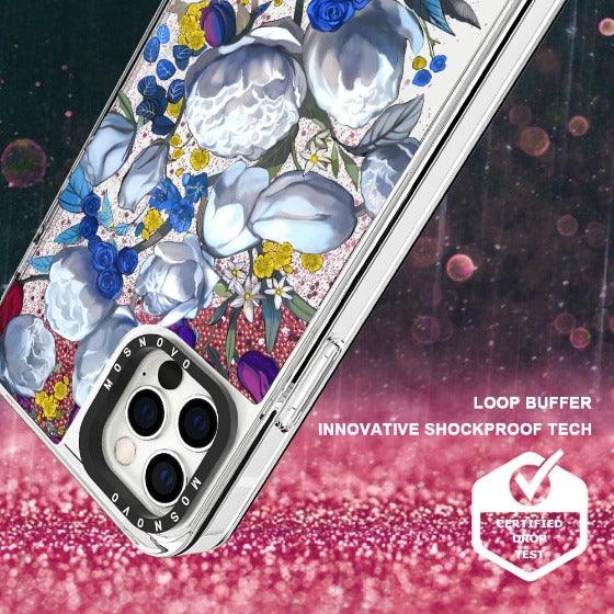 Purple Blue Floral Glitter Phone Case - iPhone 12 Pro Max Case - MOSNOVO