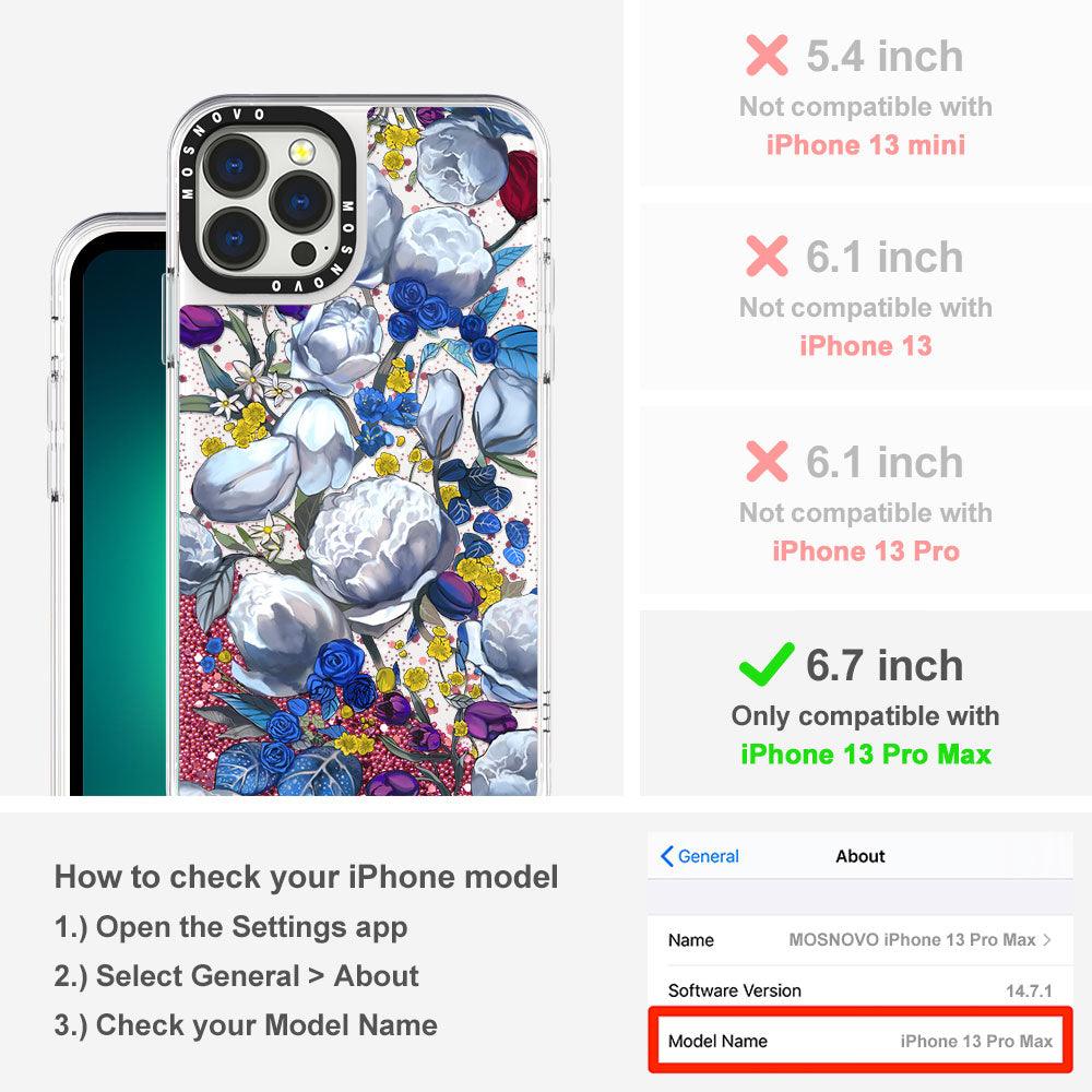 Purple Blue Floral Glitter Phone Case - iPhone 13 Pro Max Case - MOSNOVO