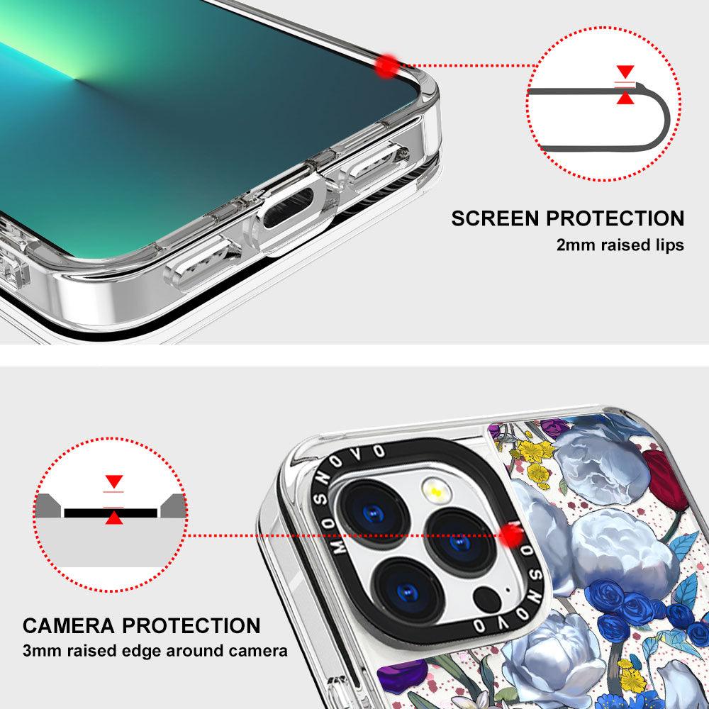 Purple Blue Floral Glitter Phone Case - iPhone 13 Pro Max Case - MOSNOVO