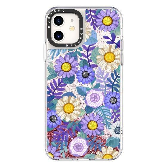 Purple Floral Glitter Phone Case - iPhone 11 Case