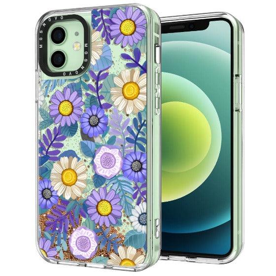 Purple Floral Glitter Phone Case - iPhone 12 Case - MOSNOVO