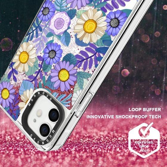 Purple Floral Glitter Phone Case - iPhone 12 Case - MOSNOVO