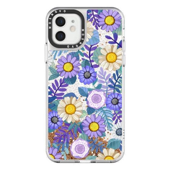 Purple Floral Glitter Phone Case - iPhone 12 Mini Case - MOSNOVO