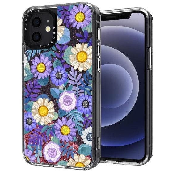 Purple Floral Glitter Phone Case - iPhone 12 Mini Case - MOSNOVO