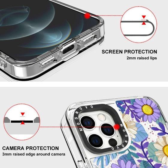 Purple Floral Glitter Phone Case - iPhone 12 Pro Case - MOSNOVO