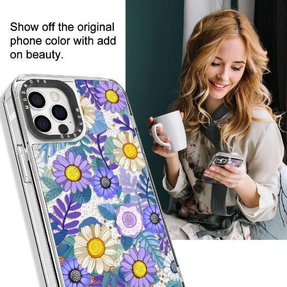 Purple Floral Glitter Phone Case - iPhone 12 Pro Case - MOSNOVO