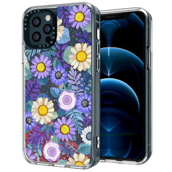 Purple Floral Glitter Phone Case - iPhone 12 Pro Max Case - MOSNOVO