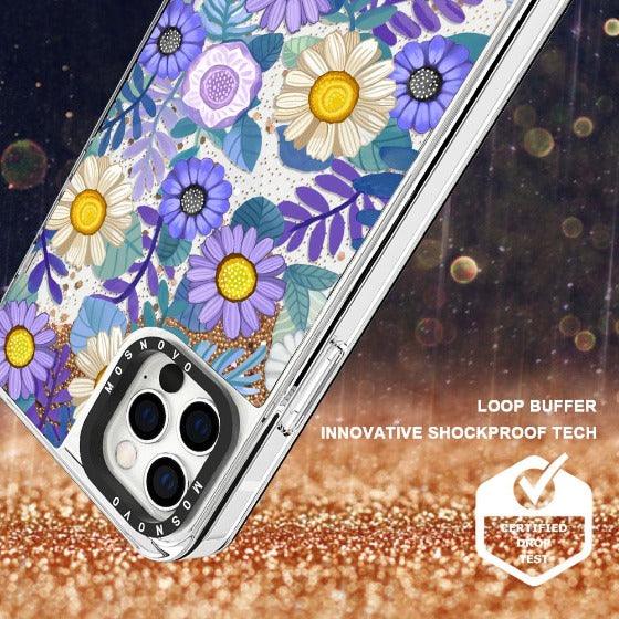 Purple Floral Glitter Phone Case - iPhone 12 Pro Max Case - MOSNOVO
