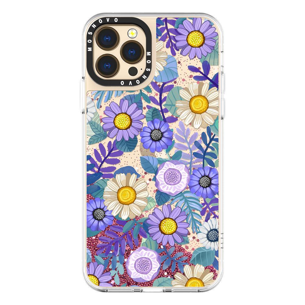 Purple Floral Glitter Phone Case - iPhone 13 Pro Max Case - MOSNOVO