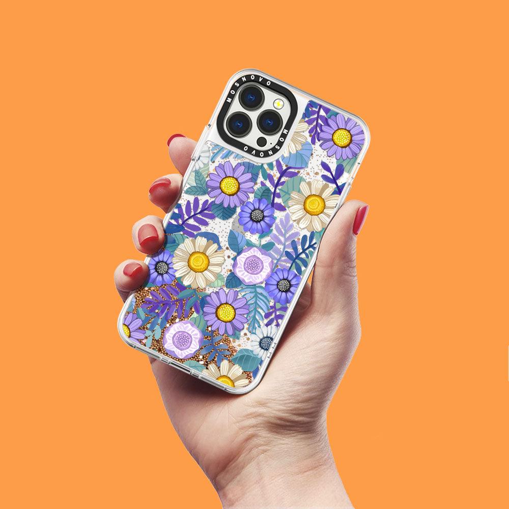 Purple Floral Glitter Phone Case - iPhone 13 Pro Max Case - MOSNOVO