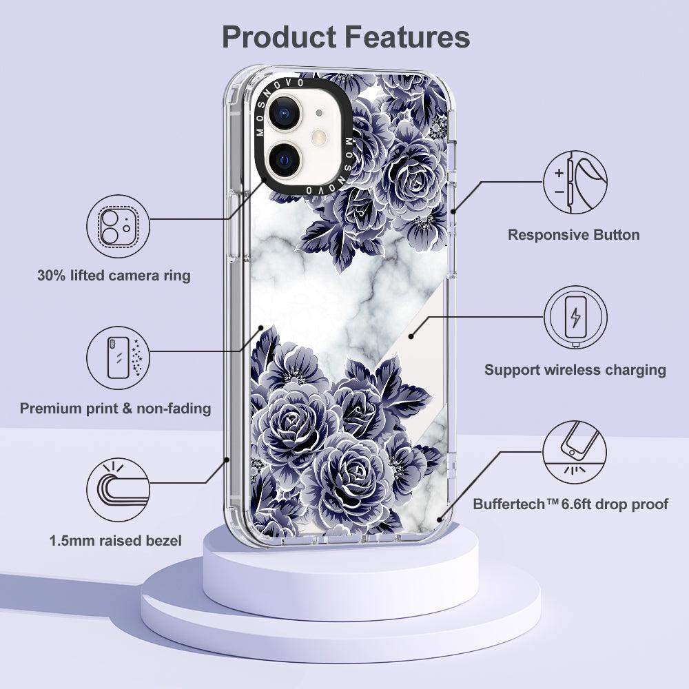 Marble with Purple Flowers Phone Case - iPhone 12 Case - MOSNOVO