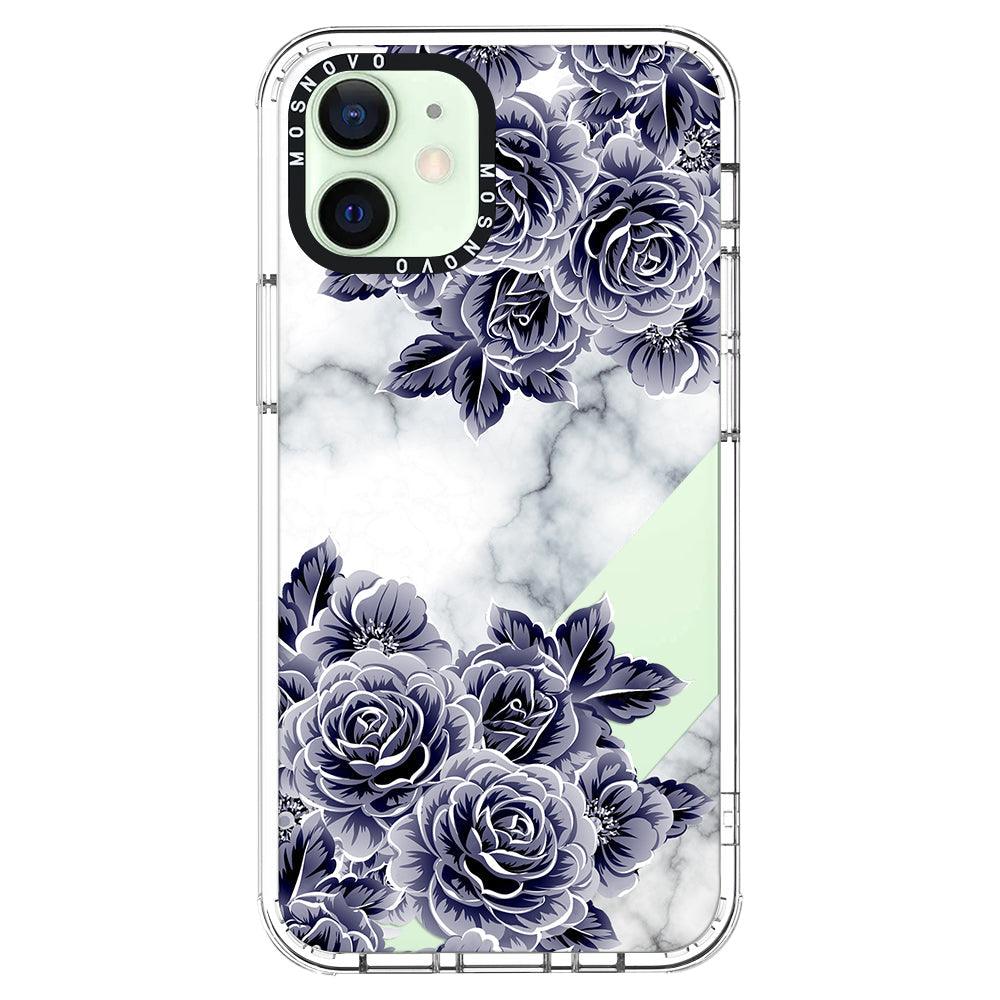 Marble with Purple Flowers Phone Case - iPhone 12 Case - MOSNOVO