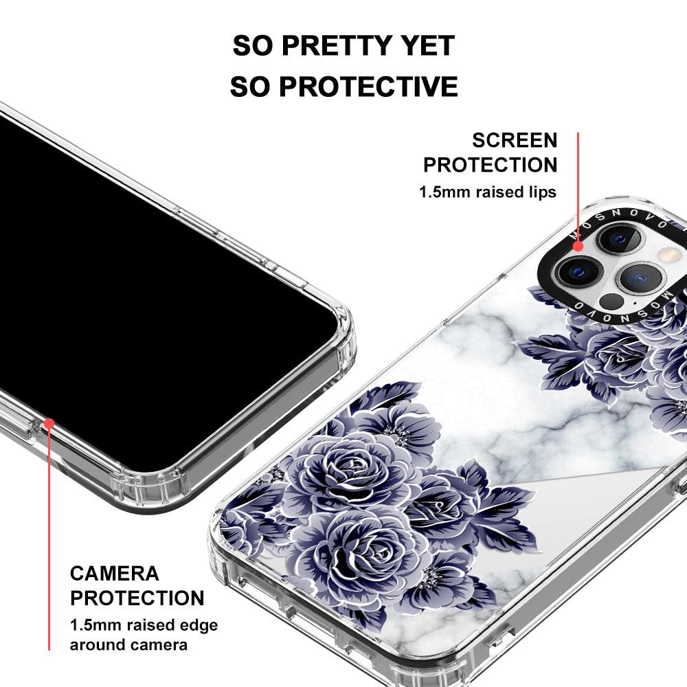 Marble with Purple Flowers Phone Case - iPhone 12 Pro Case - MOSNOVO