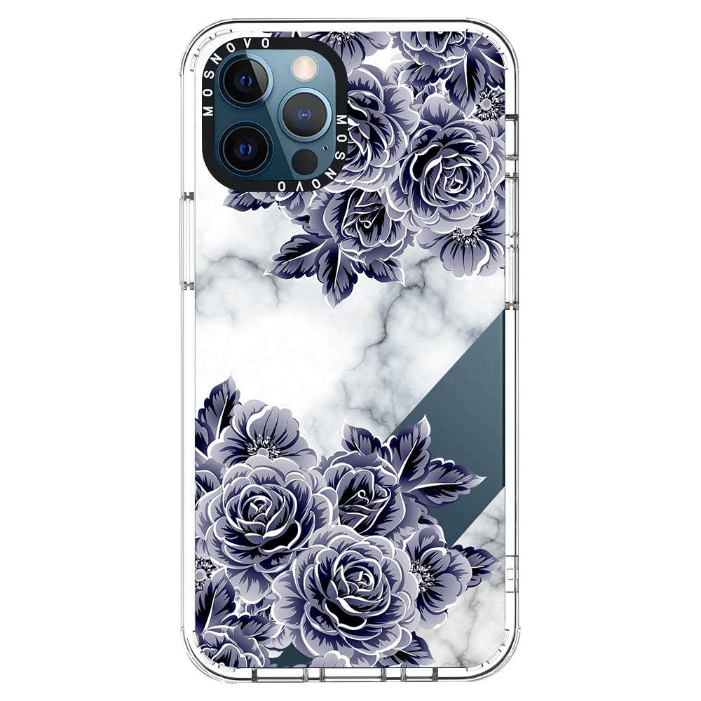 Marble with Purple Flowers Phone Case - iPhone 12 Pro Max Case - MOSNOVO