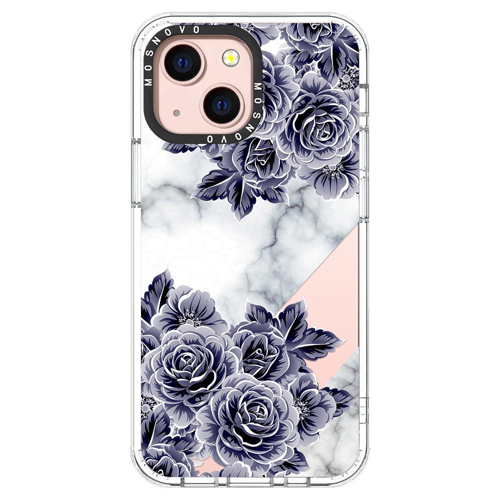 Marble with Purple Flowers Phone Case - iPhone 13 Mini Case - MOSNOVO