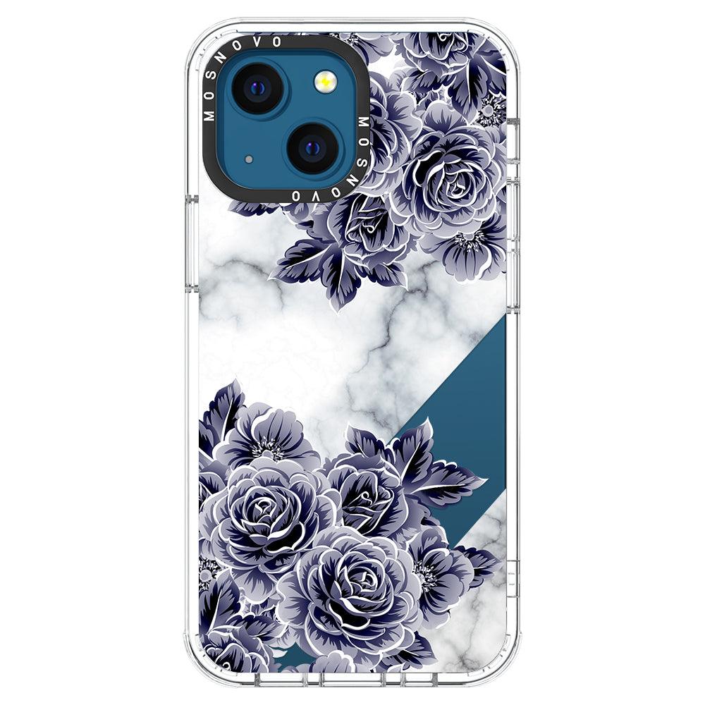 Marble with Purple Flowers Phone Case - iPhone 13 Mini Case - MOSNOVO