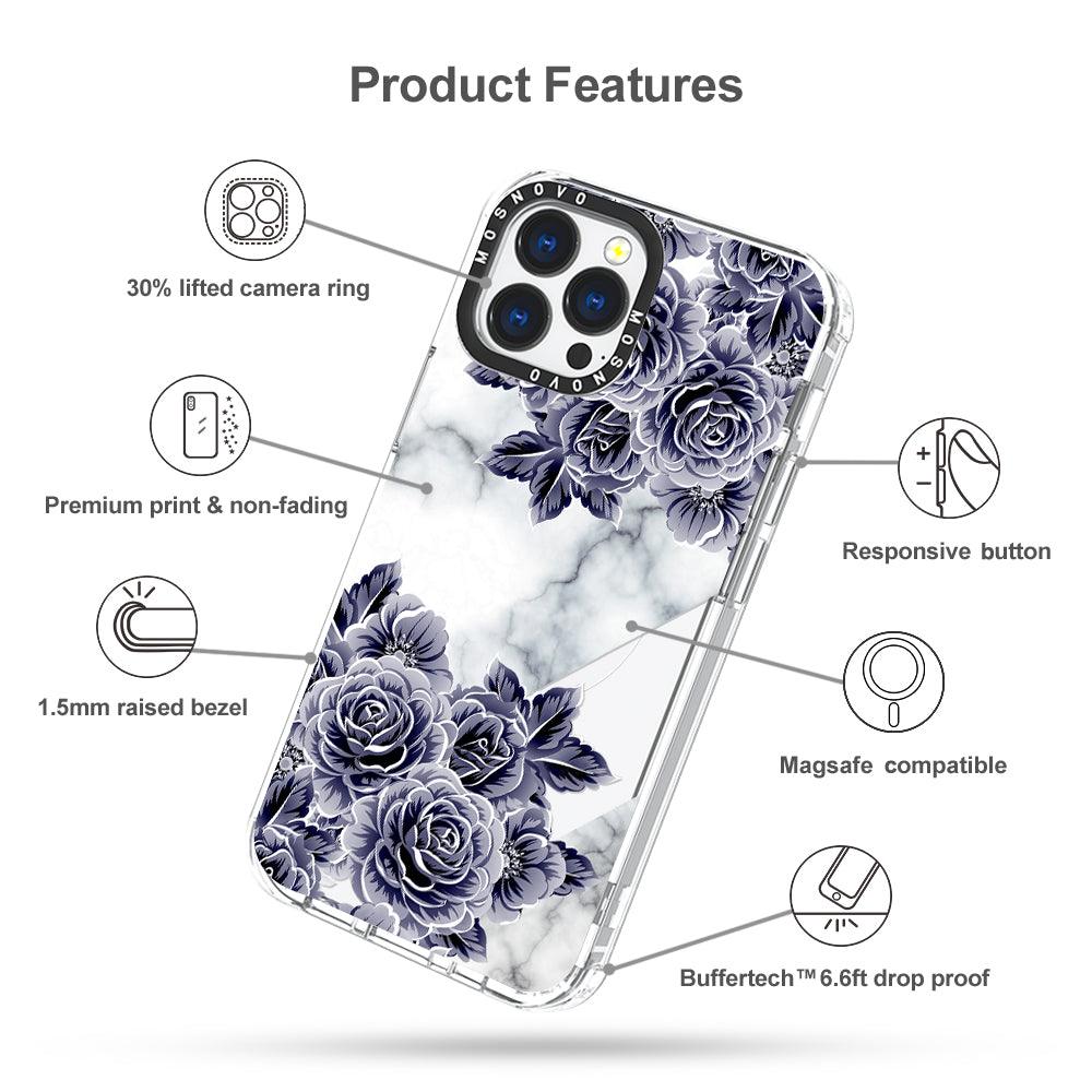 Marble with Purple Flowers Phone Case - iPhone 13 Pro Max Case - MOSNOVO