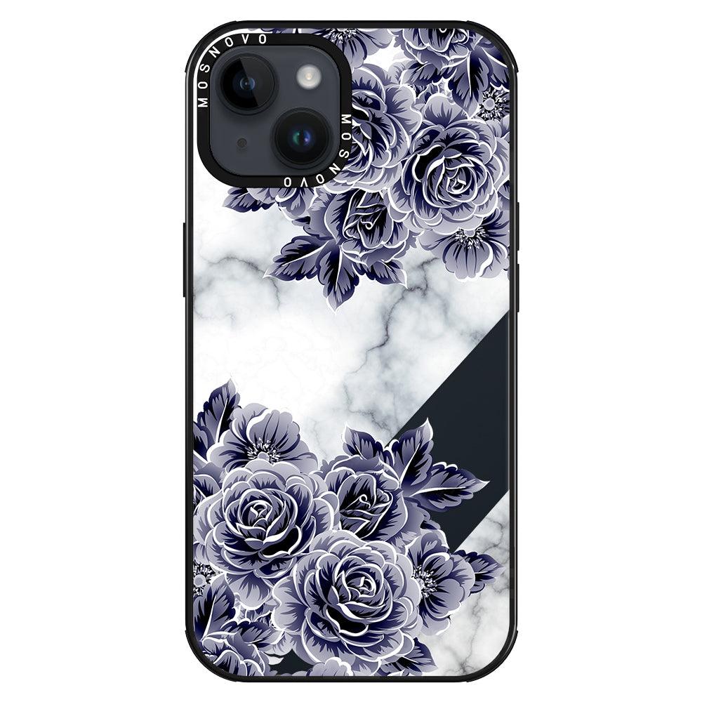 Marble with Purple Flowers Phone Case - iPhone 14 Case - MOSNOVO