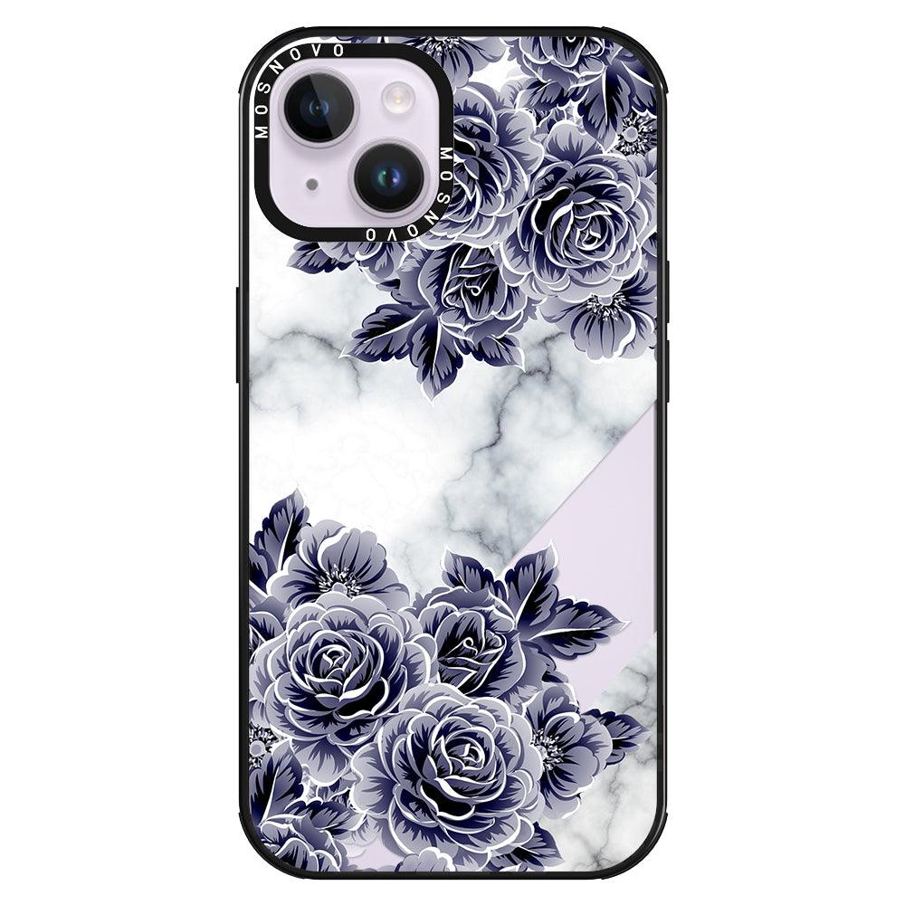 Marble with Purple Flowers Phone Case - iPhone 14 Case - MOSNOVO