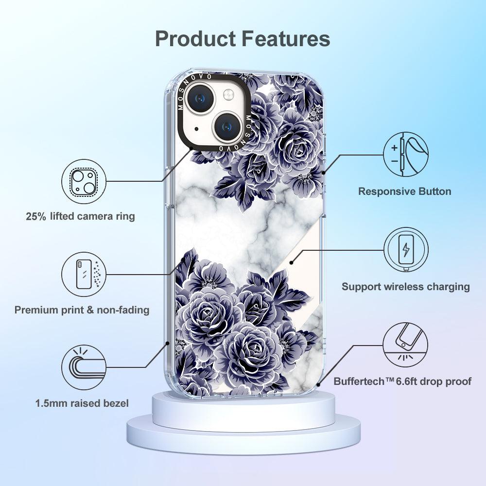 Marble with Purple Flowers Phone Case - iPhone 14 Plus Case - MOSNOVO
