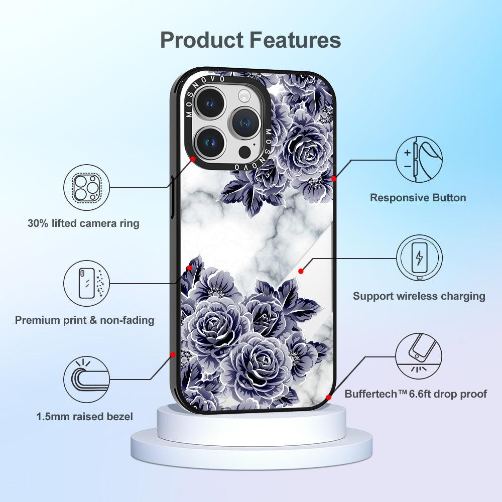 Marble with Purple Flowers Phone Case - iPhone 14 Pro Max Case - MOSNOVO