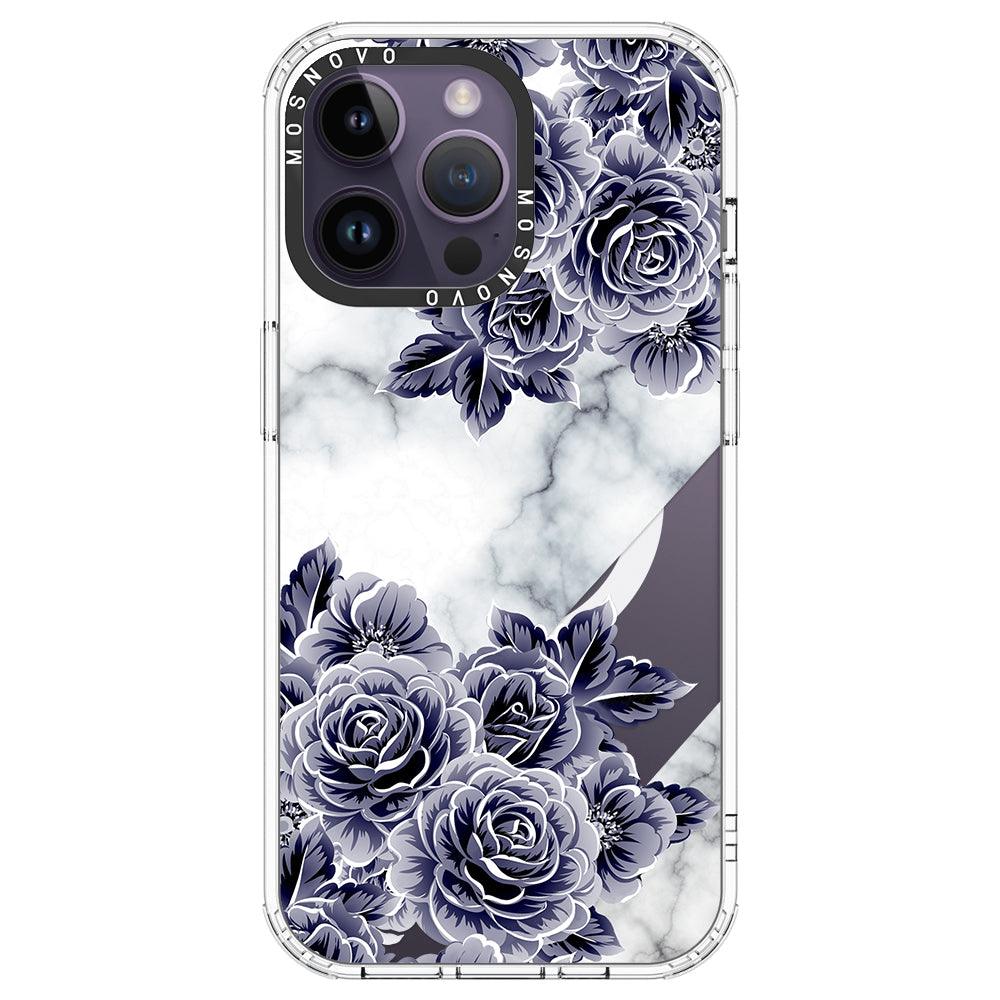 Marble with Purple Flowers Phone Case - iPhone 14 Pro Max Case - MOSNOVO