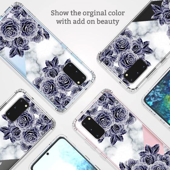Marble with Purple Flowers Phone Case - Samsung Galaxy S20 Case - MOSNOVO