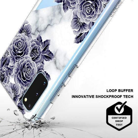 Marble with Purple Flowers Phone Case - Samsung Galaxy S20 Case - MOSNOVO