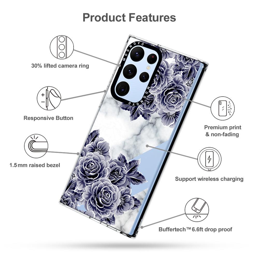 Purple Flower Marble Phone Case - Samsung Galaxy S22 Ultra Case - MOSNOVO