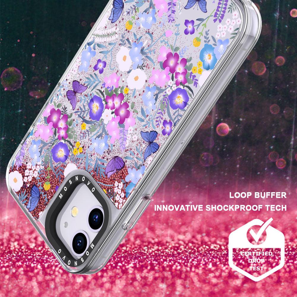 Purple Peri Nemophila Flower Glitter Phone Case - iPhone 11 Case - MOSNOVO