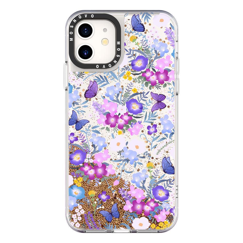 Purple Peri Nemophila Flower Glitter Phone Case - iPhone 11 Case - MOSNOVO
