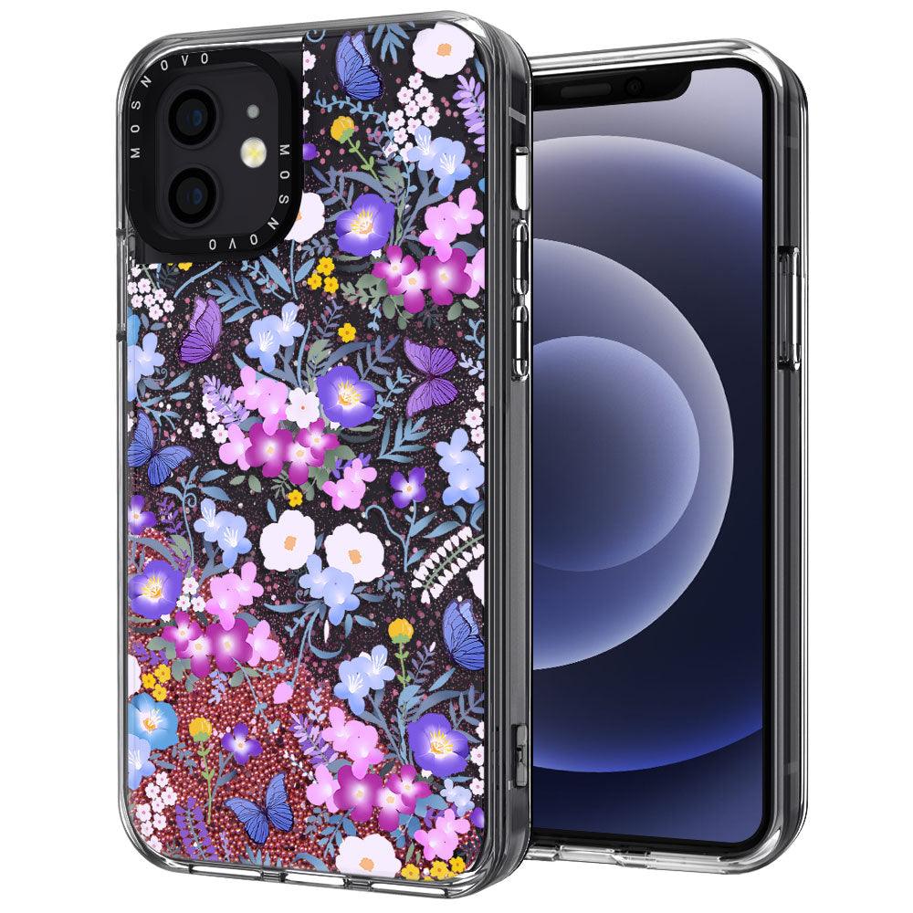 Purple Peri Nemophila Flower Glitter Phone Case - iPhone 12 Case - MOSNOVO