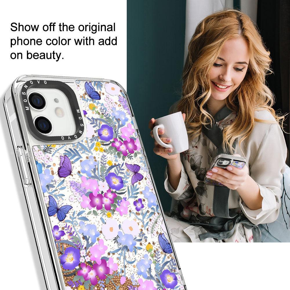 Purple Peri Nemophila Flower Glitter Phone Case - iPhone 12 Case - MOSNOVO