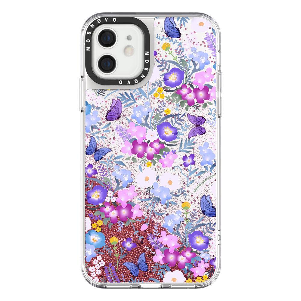 Purple Peri Nemophila Flower Glitter Phone Case - iPhone 12 Mini Case - MOSNOVO