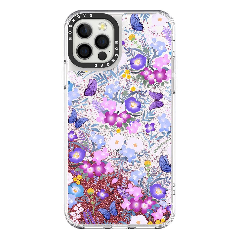 Purple Peri Nemophila Flower Glitter Phone Case - iPhone 12 Pro Case - MOSNOVO
