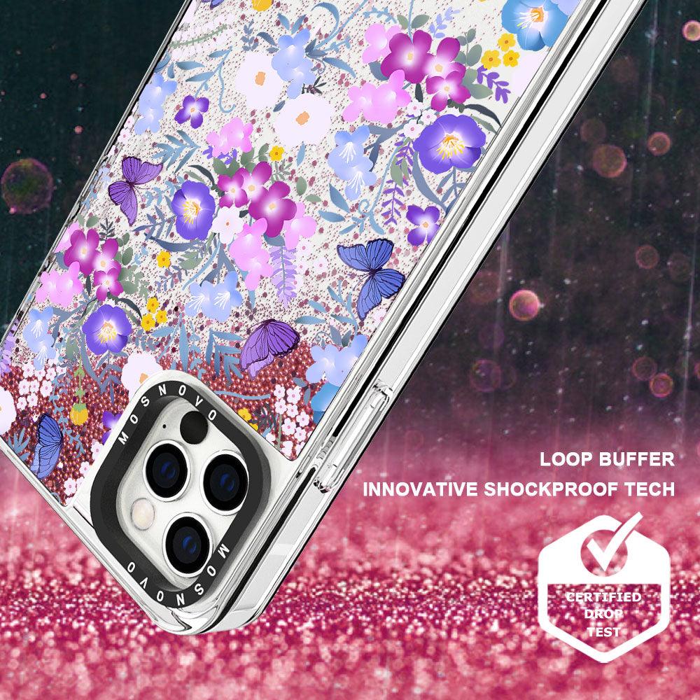Purple Peri Nemophila Flower Glitter Phone Case - iPhone 12 Pro Case - MOSNOVO