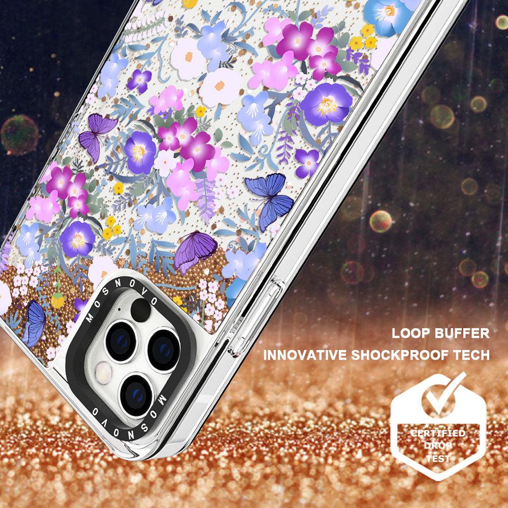 Purple Peri Nemophila Flower Glitter Phone Case - iPhone 12 Pro Max Case - MOSNOVO