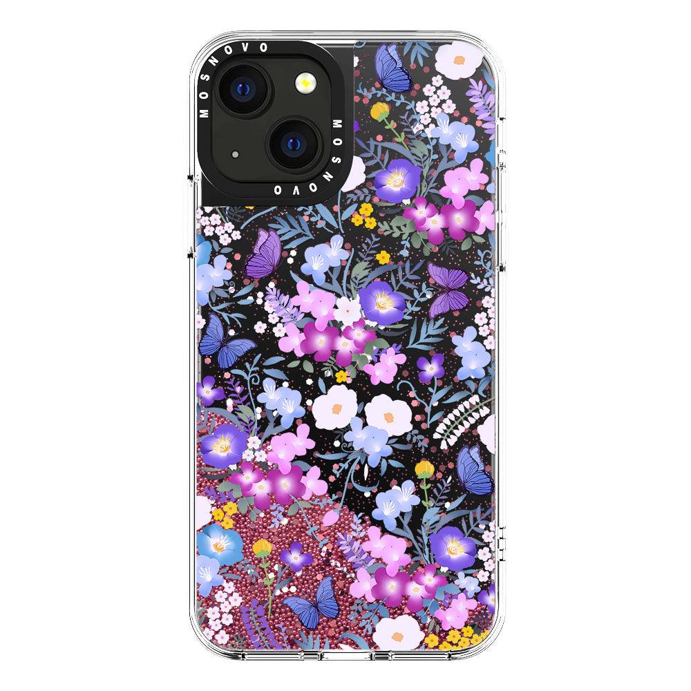 Purple Peri Nemophila Flower Glitter Phone Case - iPhone 13 Case - MOSNOVO